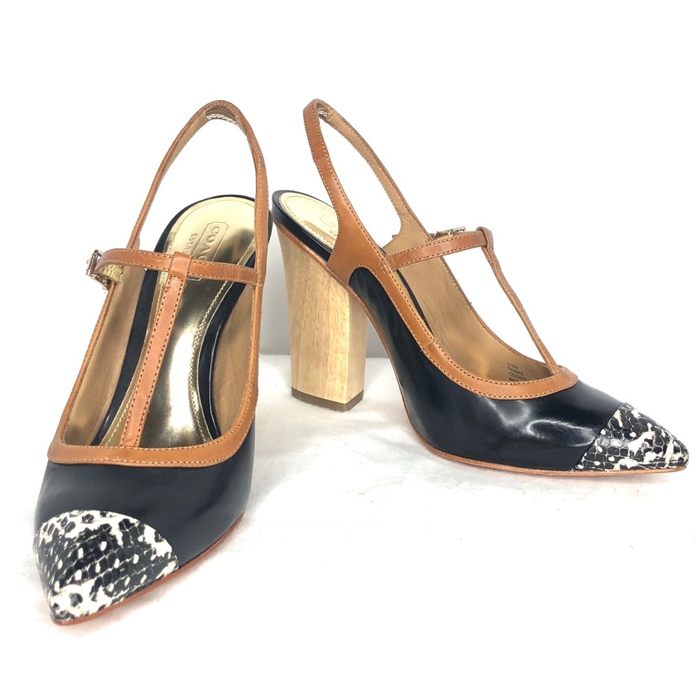 NWOT COACH Leather Slingback Pumps Wooden Heel